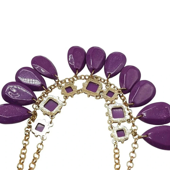 INC Purple Teardrop Acrylic Statement Necklace Lobster Closure Gold Tone Vintage - Picture 4 of 8